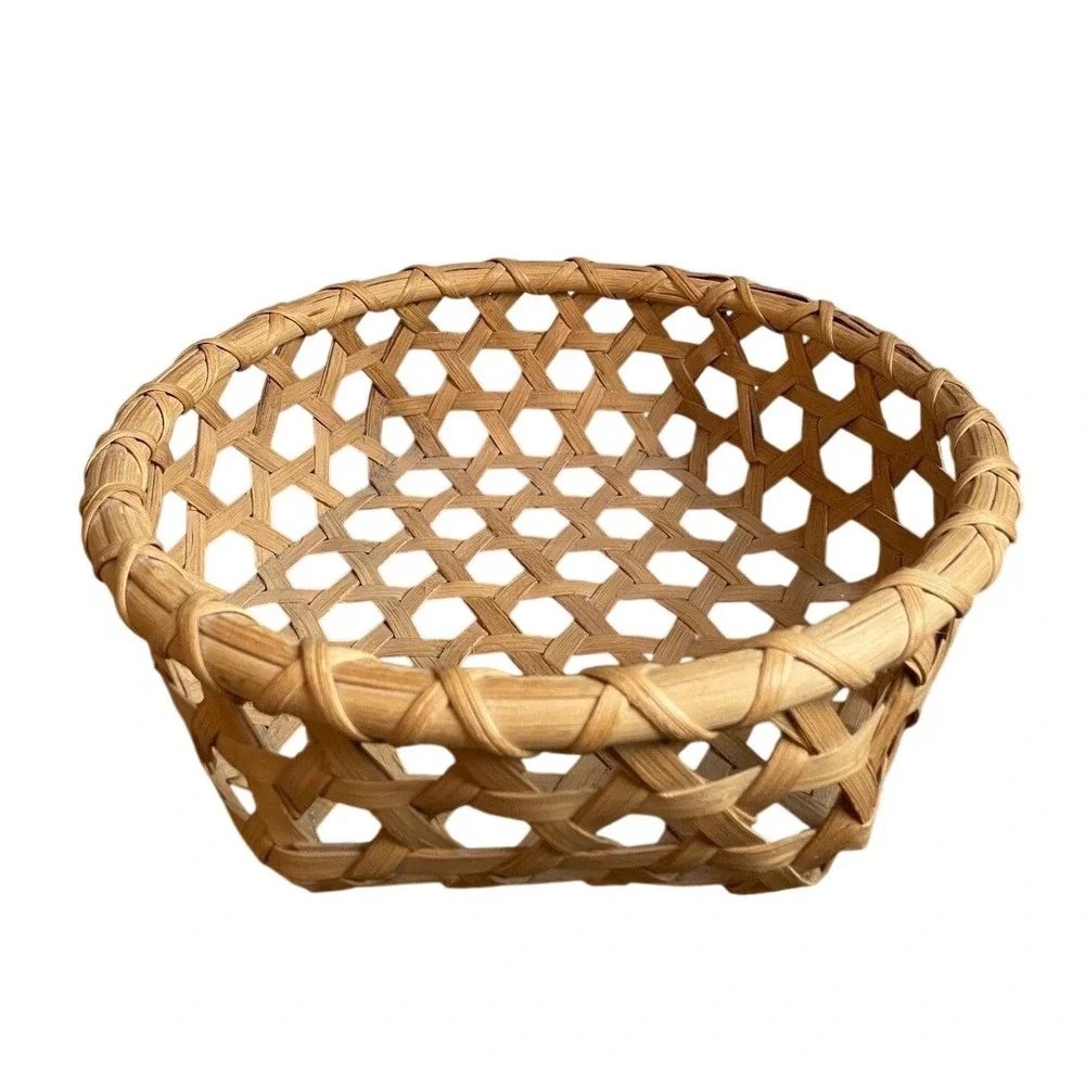 Shaker Cheese Splint Star Weave Round Basket Handwoven Geometric‎ Pattern 11in